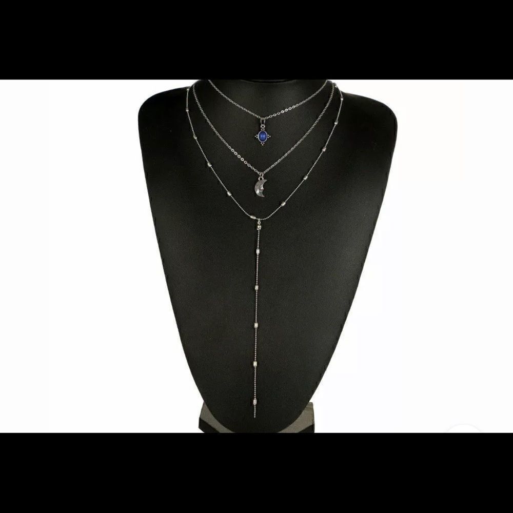 Silver Turquoise Layered Necklace  - Picture 2 of 4